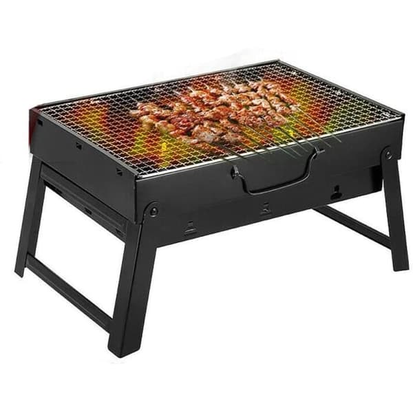 Bärbar hopfällbar grill i kolstål för picknick, trädgård, uteplats, camping - 35 x 27 x 20 cm