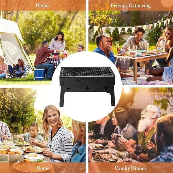Bärbar hopfällbar grill liten bordsskiva i rostfritt stål kolgrill utomhus trädgård campinggrill för 3-5 personer