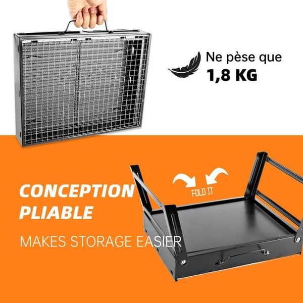 Bärbar grill Mini hopfällbar kolgrill BBQ Grill Demonterbar bordsgrill 35 x 27 x 19,5 cm för trädgård, balkong[3]