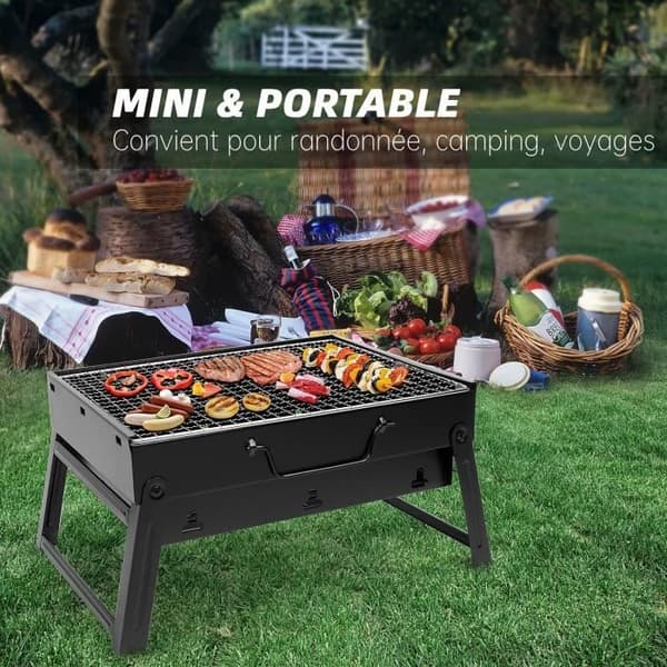 Bärbar grill Mini hopfällbar kolgrill BBQ Grill Demonterbar bordsgrill 35 x 27 x 19,5 cm för trädgård, balkong[3]