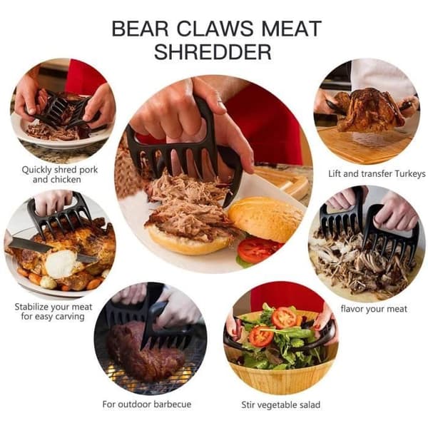 BBQ Bear Claws för Pulled Pork, BBQ Meat Shredder Claws, Rökt BBQ Grilltillbehör (svart)
