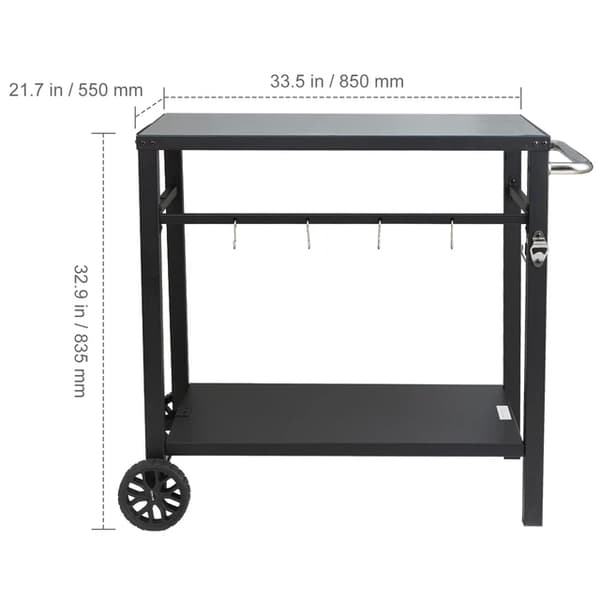Spisevognsvogn, dobbelt-hylde design, foldbar og flytbar, 85X55cm stål