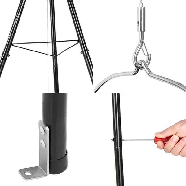 Gulaschgryta, 10 liters kapacitet, emaljerad yta, teleskopiskt tripod-stativ, höjdjustering med kedja
