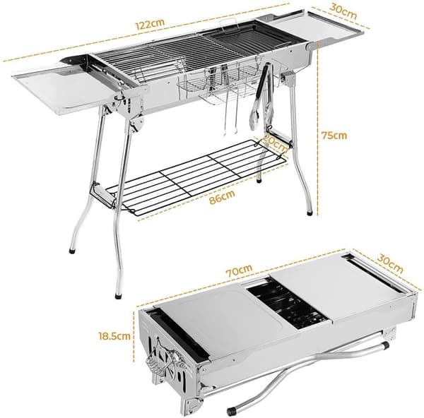 Kulgrill, rustfrit stål konstruktion, bærbar til camping.