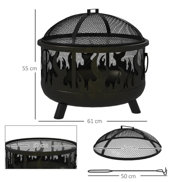Rootz Grillställ - Eldskål - Inklusive gnistskydd - Eldgrop - 1 Poker - Praktisk Grill - 2-i-1 Design - Stål - Svart - Ø61 x 55H cm