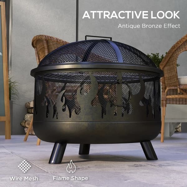 Rootz Grillställ - Eldskål - Inklusive gnistskydd - Eldgrop - 1 Poker - Praktisk Grill - 2-i-1 Design - Stål - Svart - Ø61 x 55H cm