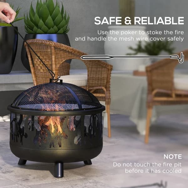 Rootz Grillställ - Eldskål - Inklusive gnistskydd - Eldgrop - 1 Poker - Praktisk Grill - 2-i-1 Design - Stål - Svart - Ø61 x 55H cm