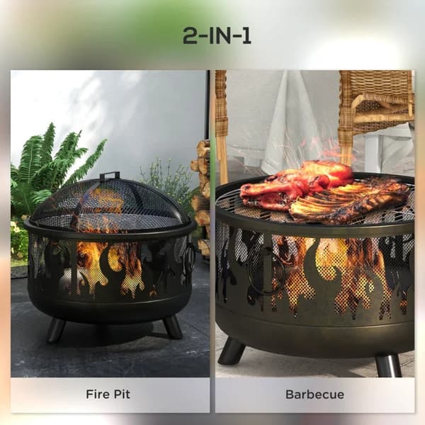 Rootz Grillställ - Eldskål - Inklusive gnistskydd - Eldgrop - 1 Poker - Praktisk Grill - 2-i-1 Design - Stål - Svart - Ø61 x 55H cm