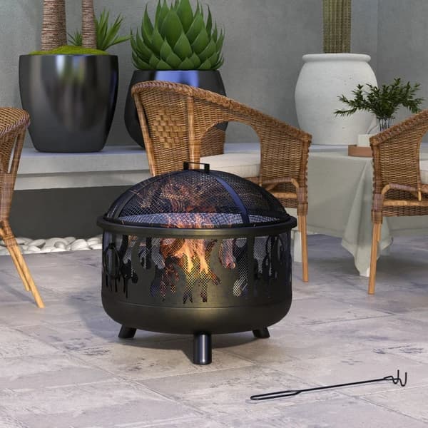 Rootz Grillställ - Eldskål - Inklusive gnistskydd - Eldgrop - 1 Poker - Praktisk Grill - 2-i-1 Design - Stål - Svart - Ø61 x 55H cm