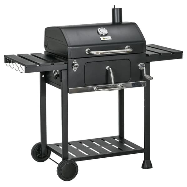 Rootz Kolgrill - Termometer Flasköppnare - BBQ Grill Smoker - Praktisk handvev - Värmställ - Galvaniserat stål-rostfritt stål - Svart - 120L x 64W x 1