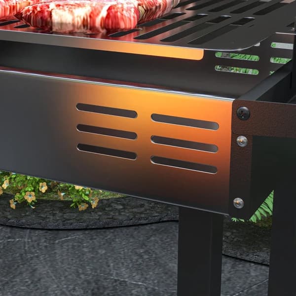 Rootz kolgrill - BBQ Smoker - Justerbart galler - Sidohyllor - 1 Grillspett - Värmställ - Emaljerat gjutjärn - Svart + Silver - 118 x 32 x 90 cm
