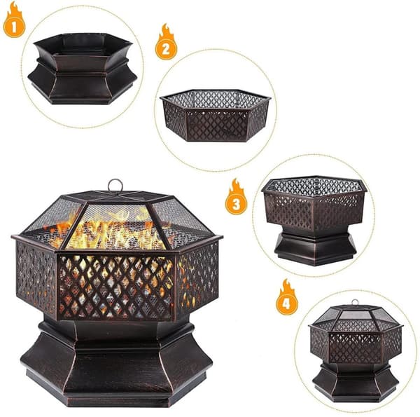 Udendørs Hexagonal Havegrill, Kulgrill, Brandsikker Stål med Gitterdæksel