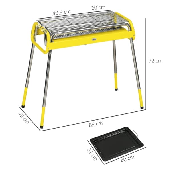 Rootz Kulgrill - Foldegrill - Kulskål - 2 X Grillstativ - Grillplade - Aftagelig skål - Rustfrit stål - Gul - 85 X 43 X 72 Cm
