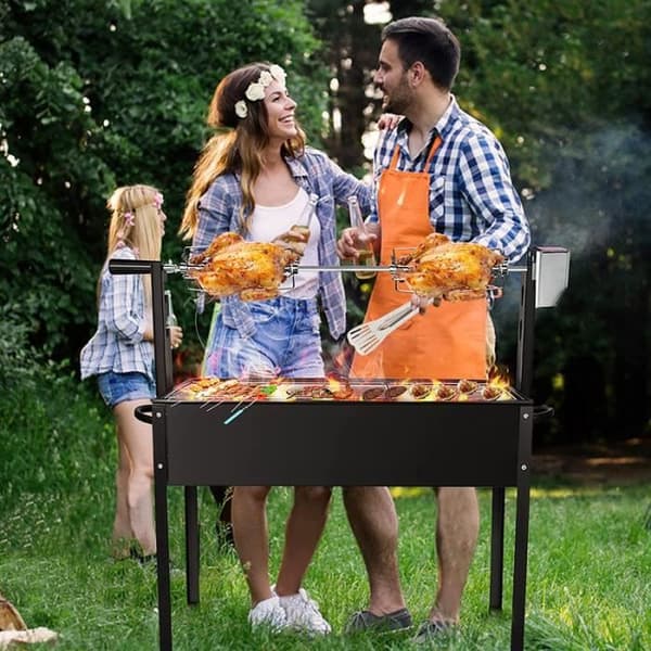 YUENFONG Universal grillspett i rostfritt stål, rostfritt stål grillspettmotor 220-240V, 107cm