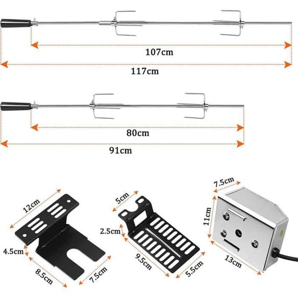 YUENFONG Universal grillspett i rostfritt stål, rostfritt stål grillspettmotor 220-240V, 107cm