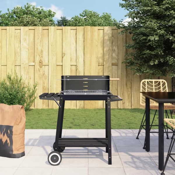 vidaXL Kolgrill med hjul svart stål -  Utomhusgrillar