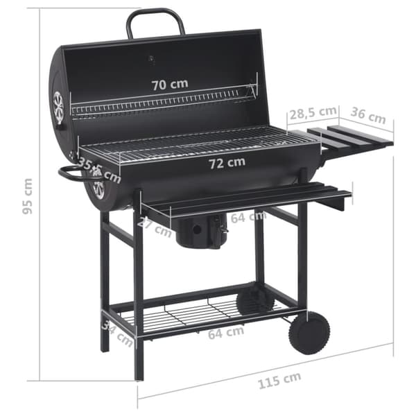 Grill - Living tøndegrill med hjul og hylder 115x85x95 cm stål sort
