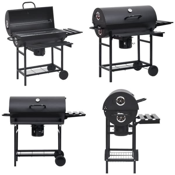 Tøndegrill med hjul og hylder 115x85x95 cm stål sort - Kulgrill - Kulgriller - Home & Living