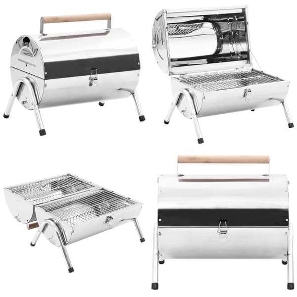 Transportabel bordgrill med dobbelt grillrist rustfrit stål - Bordgrill - Grill - Home & Living