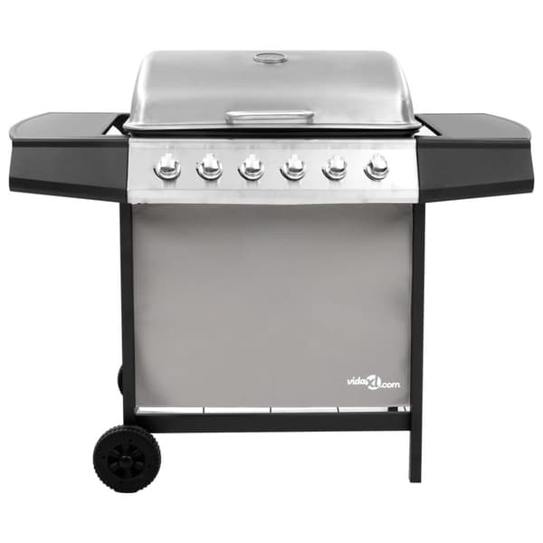 gasgrill 6 brændere sort og sølvfarvet