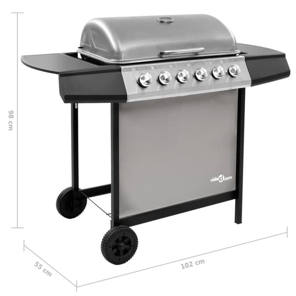 gasgrill 6 brændere sort og sølvfarvet