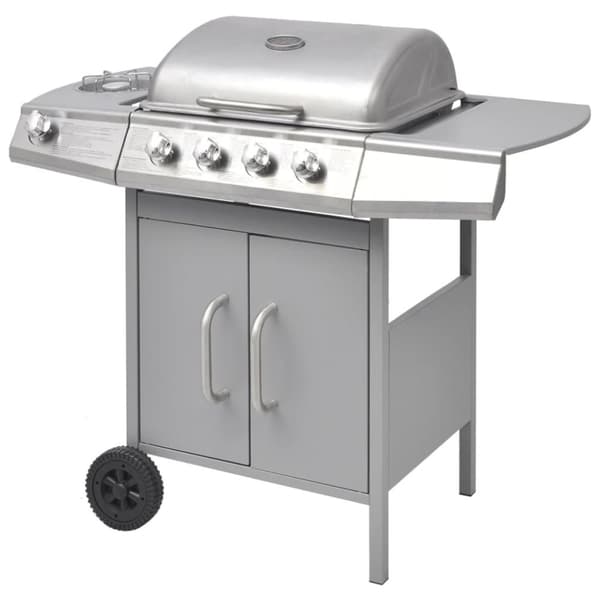gasgrill 4 + 1 grillzoner sølvfarvet