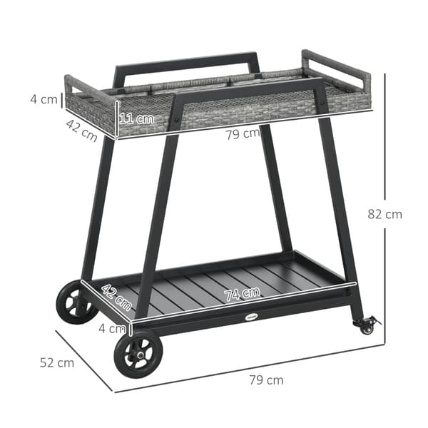 Rootz Grillwagen BBQ-Wagen tarjoiluvaunu - Säilytysvaunu - Pyörällinen säilytyskärry - Runsas kaksitasoinen muotoilu - Vaivaton liikkuvuus - Vakaa ja