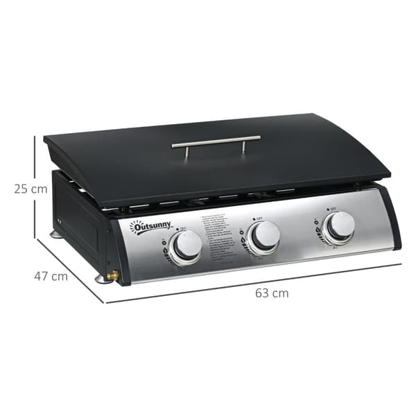Rootz-kaasugrilli kannella - BBQ-grilli - Ulkokeittoasema - 3 poltinta - Rasvan tippakaukalo - Tarttumaton levy - 63x47x25 cm - Musta/hopea