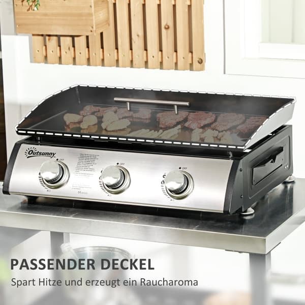 Rootz-kaasugrilli kannella - BBQ-grilli - Ulkokeittoasema - 3 poltinta - Rasvan tippakaukalo - Tarttumaton levy - 63x47x25 cm - Musta/hopea