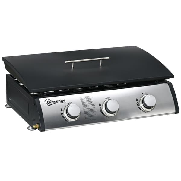 Rootz-kaasugrilli kannella - BBQ-grilli - Ulkokeittoasema - 3 poltinta - Rasvan tippakaukalo - Tarttumaton levy - 63x47x25 cm - Musta/hopea