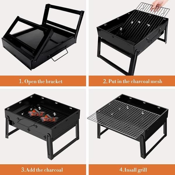 Bärbar grill Vikbar grill i rostfritt stål, kolgrill, demonterbar BBQ-grill för utomhuspicknick i trädgården Ca[66]