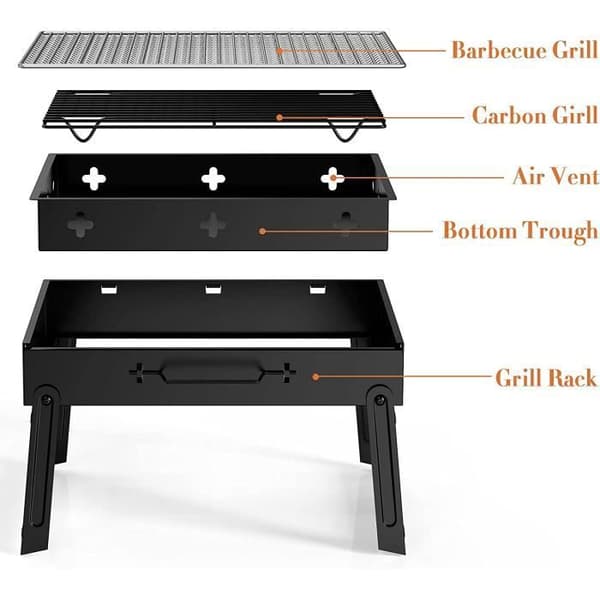 Bärbar grill Vikbar grill i rostfritt stål, kolgrill, demonterbar BBQ-grill för utomhuspicknick i trädgården Ca[66]