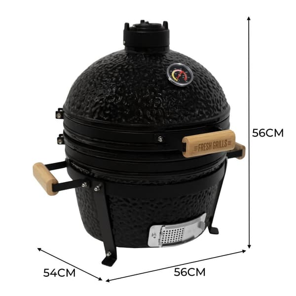 Fresh Grills Kamado BBQ Svart Keramisk Miniugn Grill Ägg Kol Rökare Portabel Termometer Topp- & Botten Luftsflödessystem Utomhusmatlagning Camping