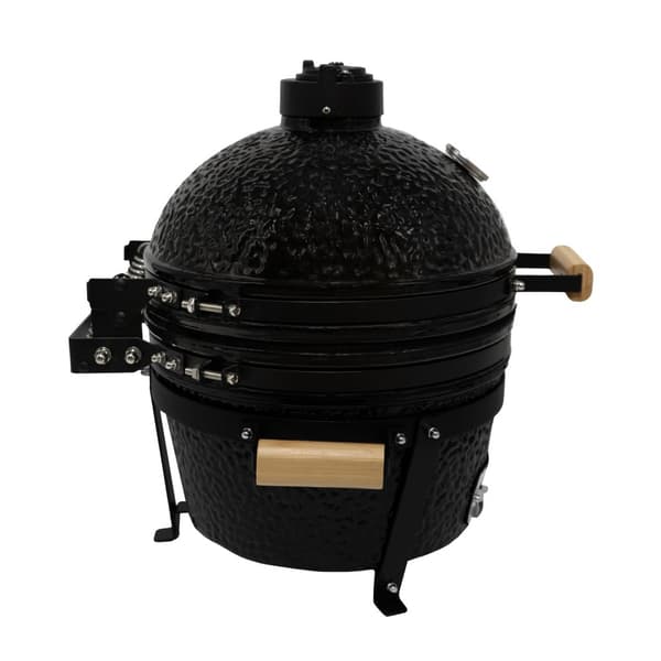 Fresh Grills Kamado BBQ Svart Keramisk Miniugn Grill Ägg Kol Rökare Portabel Termometer Topp- & Botten Luftsflödessystem Utomhusmatlagning Camping