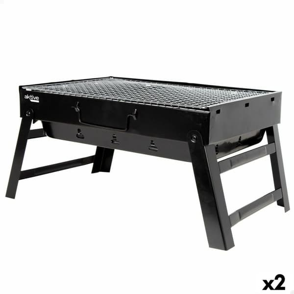 Bærbar Grill Aktive Rektangulær Svart 50 x 23 x 30 cm (2 enheter)