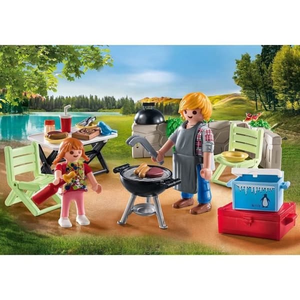 Leksak - PLAYMOBIL - Grill med pappa och barn - Kol - Keramikbriketter - 4 personer