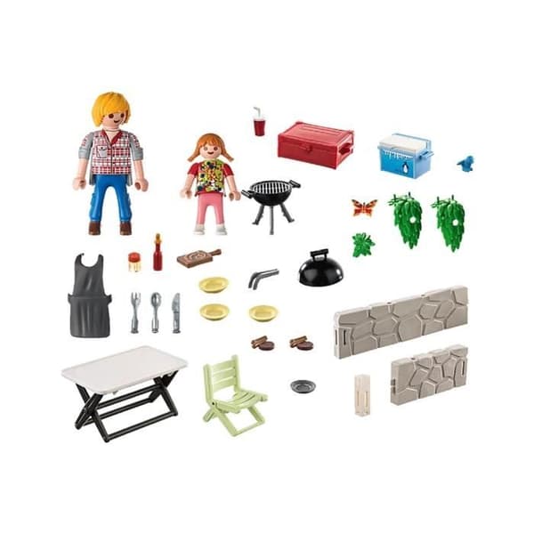 Leksak - PLAYMOBIL - Grill med pappa och barn - Kol - Keramikbriketter - 4 personer