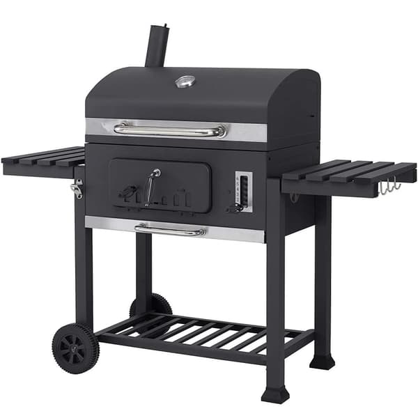 Hi, I'm looking for a charcoal BBQ grill with an extra large cooking area and a portable trolley design.