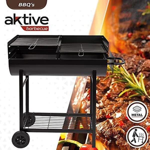 AKTIVE 52809 Kol- och vedgrill, justerbar höjd, mått 97 x 42 x 96 cm, dubbel stålgrill och vattentank