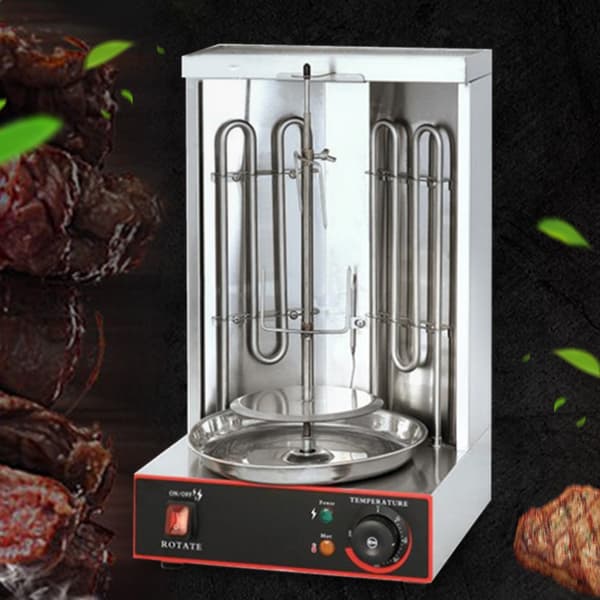 Elektrisk Vertikal Kebab Grill, To Varmerør, 50-300℃ Temperaturinterval, Automatisk Rotation