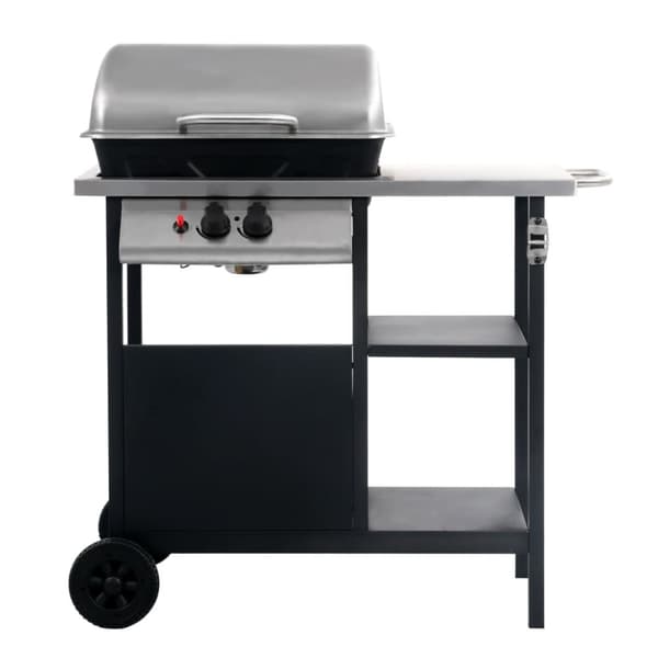 Gasolgrill med sidobord i 3 nivåer svart och silver