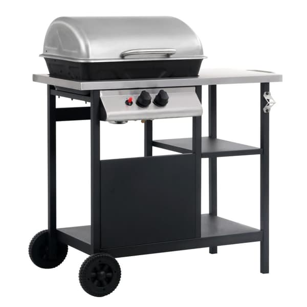 Gasolgrill med sidobord i 3 nivåer svart och silver