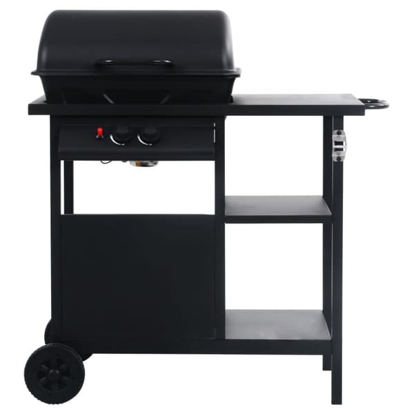 Gasolgrill med sidobord i 3 nivåer svart