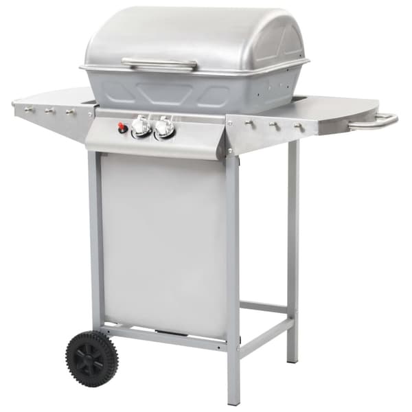 Gasolgrill med 2 grillzoner rostfritt stål silver