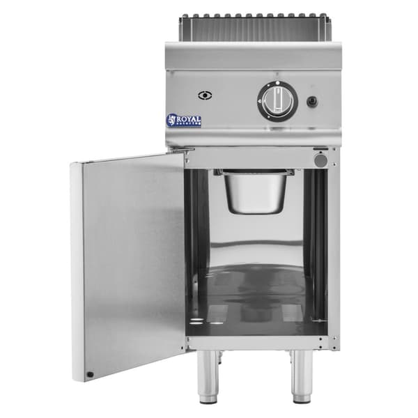 Royal Catering - Stekbord - Gas - 6 kW - Räfflad - 50–300 °C - Propangas / gasol / naturgas - Underskåp