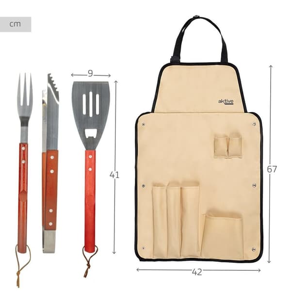 Set med Redskap för Barbecue Aktive 7 Delar Grill Rostfritt stål 42 x 67 x 3 cm (4 antal)