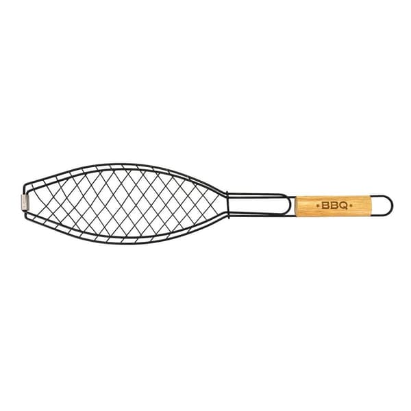 Grillfiskgrill - FACKELMANN BBQ Edition - Dubbelgrill i trä och rostfritt stål - 60 x 13 cm