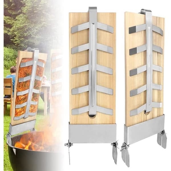 2x Flame Laxbrädor med rostfritt stålställ, grilltillbehör Grill fiskställ