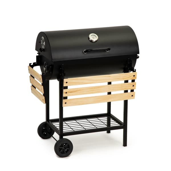 Bärbar campinggrill med hjul, 64x38 cm grill & värmehylla, inkluderar 3 tillbehör