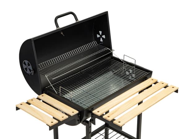 Bärbar campinggrill med hjul, 64x38 cm grill & värmehylla, inkluderar 3 tillbehör